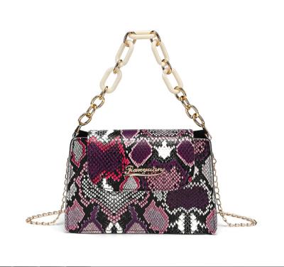 China 2021 Fashion Women's Best New Selling Style Contrast Magnetic Button Shoulder | Colorful Snake Pattern Plastic Hand Held | Madam Bag for sale