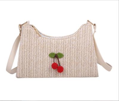 China Lady 2021 Top Selling Ladies Straw Woven Shoulder Bag | New Style Cherry Girl | Simple summer women handbag for sale