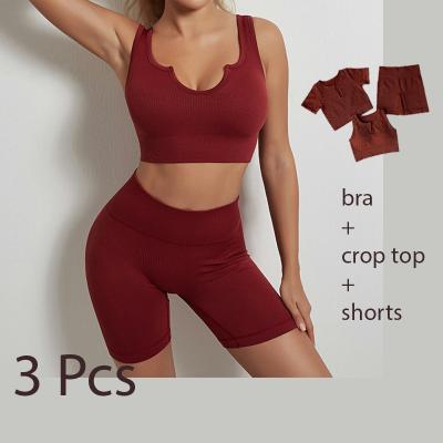 China 2021 Wholesale High Quality Breathable Active Workout Yoga Suit Women Sport Gym Custom Wear 3 Piece Yoga Sets for sale