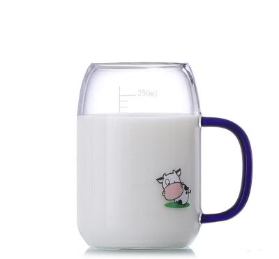 China HOT Selling Cartoon Milk Scale Cartoon Cup Student Gift Home Viable Glass Breakfast Drinking Mug for sale