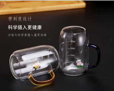 China Wholesale Price New Design Cartoon Scale Milk Student Cup Viable Glass Home Gift Breakfast Drinking Cup for sale