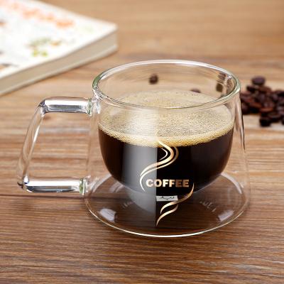 China High Quality Viable Coffee Mug OEM Printing Large Capacity Double Layer Glass Coffee Mug With Handle Buyer 1 for sale