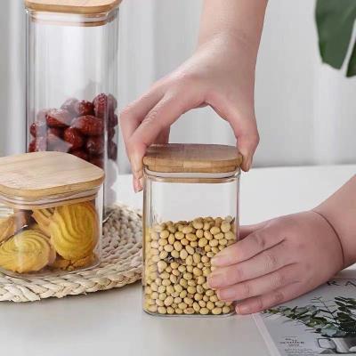 China China Manufacture Sustainable High Quality Glass Home Kitchen Use Empty Clear Glass Storage Jars With Bamboo Lids for sale