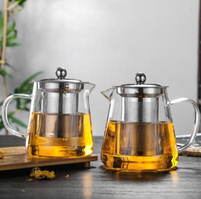 China Hot Selling Viable Stovetop High Borosilicate Glass Tea Kettle Teapot Safe Tea Maker With Removable Infuser For Blooming And Loose Leaf for sale