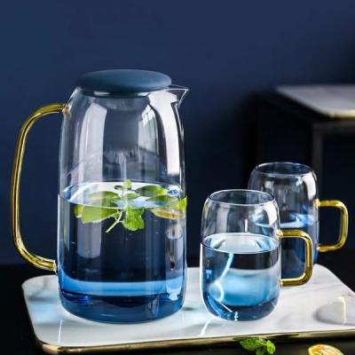 China New Product Colorful Sustainable Manufacturer China Large Size Borosilicate Glass Pitcher With BPA Free Silicone Lid for sale