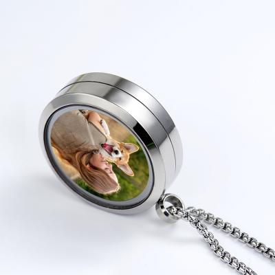 China 2021 New Arrival CLASSIC UV Printing Dog Photo Commemorative Round Screw Pendant Floating Necklace for sale