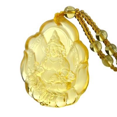 China CLASSIC Glass Lucky Feng Shui Protection Hanging Charm Serene Buddha Healing Necklace by Enlightenment Liuli for sale