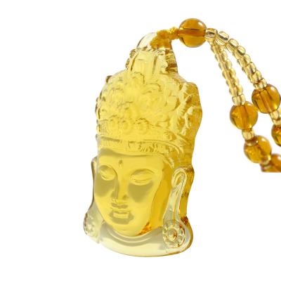 China CLASSIC Chinese Amulet Faux Crystal Buddha Head Pendant Buddha Face Necklace With Extend Bead Chain for sale