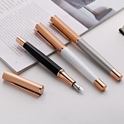 China Smooth writing and slander proof hot sale custom made fountain pen in high quality brass silver black color luxury metal set with logo for gift for sale