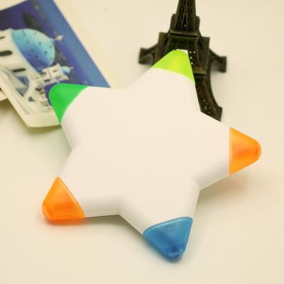 China Cute custom logo 5 in 1 star pentagon shape flat highlighter for promotion gift fluorescent ink color highlighter with customized logo for sale