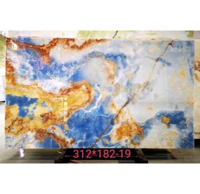 China Modern Natural Stone Polished Backlit Ice Blue Onyx Tiles Blue Onyx Marble Slab For Onyx Table Top Hot Sale for sale