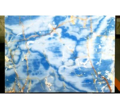 China Wholesale Modern Custom Luxury Villa Wall Panel Sky Blue Interior Gold Onyx Marble for sale