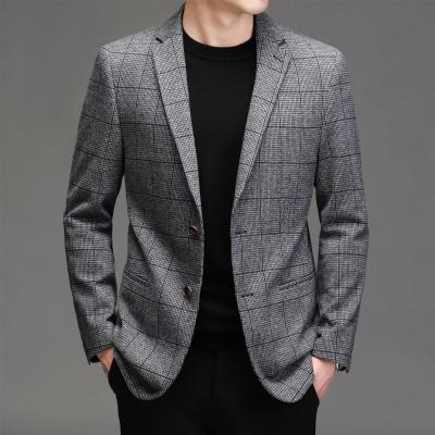 China Fashion Cheap Classic Korean Plaid Fashion Slim Fit Men's Business Casual Wear Suit Blazer Breathable Style for sale