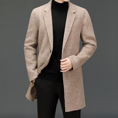 China Autumn and winter men's breathable all-wool coat, solid color mid length thick silk detachable coating double-sided nylon coat for sale