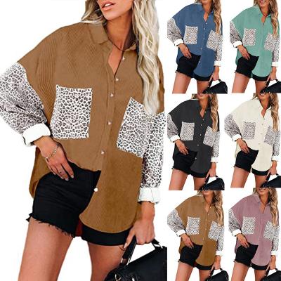 China Anti-Wrinkle Autumn Winter Contrast Leopard Oversized Fit Sleeve Collared Denim Jacket Fashion Woven Shirt For Ladies for sale