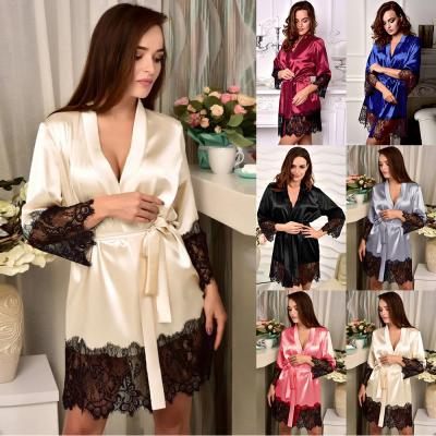 China QUICK DRY Spring and Summer Clothes Ice Silk Lace Long Sleeve Plus Size Women's Night Robe Loungewear Home Bathrobe for sale