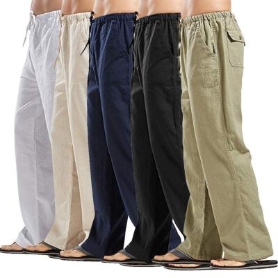 China 2021Linen Anti-Wrinkle Pants Joggers Casual Solid Elastic Waist Men's Straight Loose Pants for sale