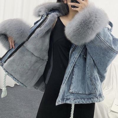 China JL104 Ladies Winter Denim Coat Women's Breathable Wholesale High Quality Lattice With Fur for sale