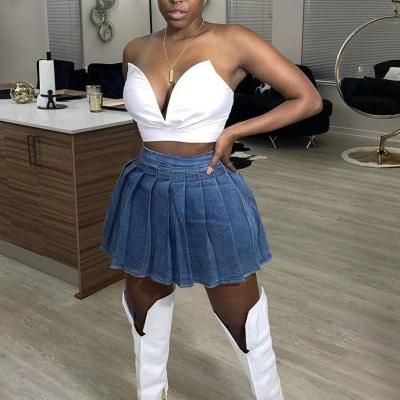 China Denim Pleated Shorts Casual Breathable Mini Skirt Women Short Dress Jean Skirts Blue Women's Clothing Size Ladies JL127 2021 High for sale