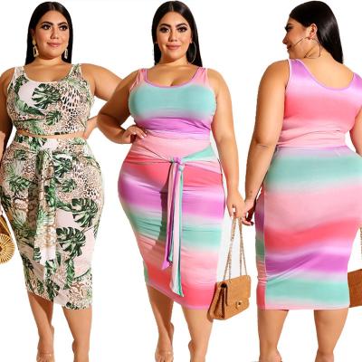 China J8508 New Arrival Women Fashion Anti-pilling 2pc Clothes Set Plus Size Women Tank Top And Bodycon Skirt Set Casual Sleeveless Top And Skirt for sale