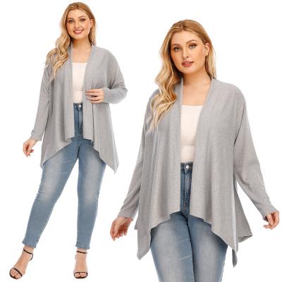 China J9333 Factory Breathable Women Drape Open Front Cardigan Long Sleeve Irregular Edge Plus Size Sweaters for sale