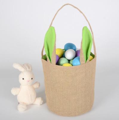 China Recycled Burlap Bunny Ear Easter Gift Bags For Easter Egg Hunts Gifts Easter Bucket Bags For Kids for sale