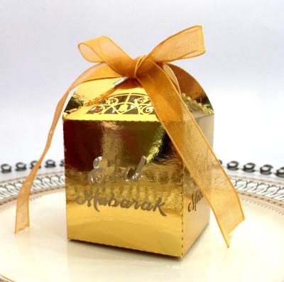 China Recycled Eid Mubarak Party Supplies Islamic Muslim Gift Box With Ribbon Laser Cut Candy Paper Gift Box for sale