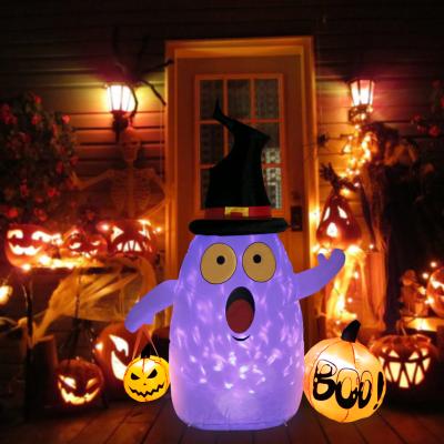 China Waterproof Polyester 5FT/150CM Halloween Decoration Airblown Halloween Inflatable Pumpkin Ghost With LED Light Outdoor Holiday Yard Decor for sale