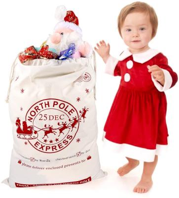 China Reclycled Personalized Christmas Drawstring Canvas Sack Christmas Santa Sack For Christmas New Year Decoration for sale