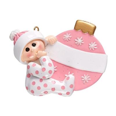 China Baby Resin Baby With Christmas Ball Ornament Pregnancy Gift Christmas Ball Ornament Tree Decoration for sale