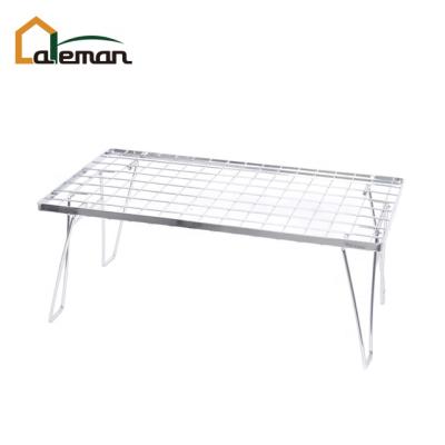 China Contemporary Chrome Steel or 201# Stainless Steel Wire Leg Folding Picnic Table, Grid Style Portable Folding Camping Table Square Silver for sale