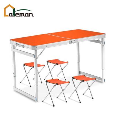 China Modern 120*60cm Reinforced Folding Aluminum MDF Table, Portable Folding Picnic Camping Table w/4pcs Foldable Stools Set Adjustable for sale