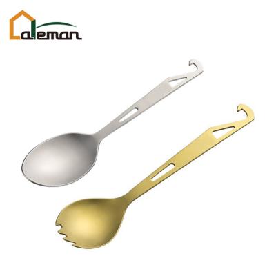 China Titanium Outdoor Camping Picnic 2 In 1 Multifunctional Titanium Spoon / Spork With Beer Bottle Opener OEM Orders Accepted for sale