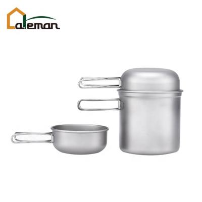 China Ultralight Titanium Cook 3 Piece Set, 1 Pot+2 Rolls 3pcs Titanium Cookware Set Picnic Ultralight Healthy Hiking Compact For 2 Person OEM for sale