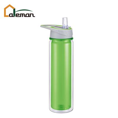 China 550ml 18oz Durable Double Wall Tritan Plastic Drinking Water Bottle w/ Quick Flip Straw Top BPA Certificate BPA Free Color for sale