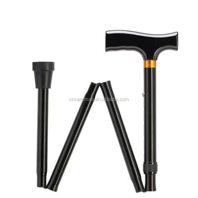 China Folding portable cane, walking cane with wooden handle, foldable walking stick for elderly people for sale