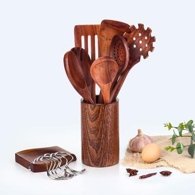 China Sustainable Popular Kitchen Utensils Teak Wood Spatula Kitchen Utensil Set Non-Stick Cooking Wood Spatula for sale