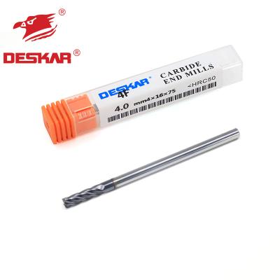 China DESKAR Carbide Roughing CNC Tungsten Carbide End Mill 4F-4.0mmX4X16X75 HRC50 4mm 4Mm for sale