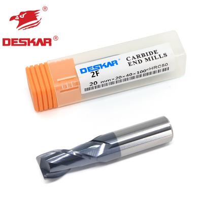 China DESKAR 2F-20mmX20X40X100 HRC50 Carbide 2 CNC 2 Flutes Carbide End Mill Cutters Manufacturer for sale