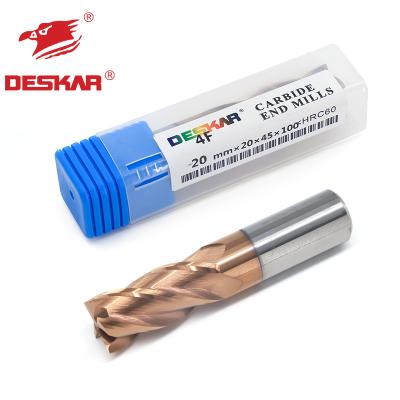 China DESKAR 4F-20mmX20X45X100 HRC60 20mm Carbide 4F End Mill Cutters for sale