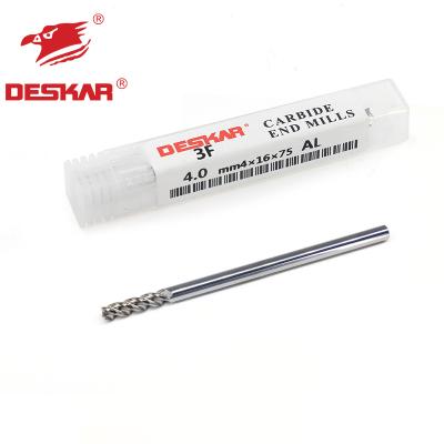 China Carbide DESKAR 3F-4.0mmX4X16X75 AL 3 Flute 4mm Carbide End Mill For Aluminum for sale