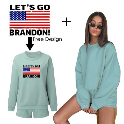 China Anti-pilling 2021 Logo Lets Go Brandon Velvet Cropped Sweatshirt Hoodie Set By Jogger Set Two Piece Custom Made for sale