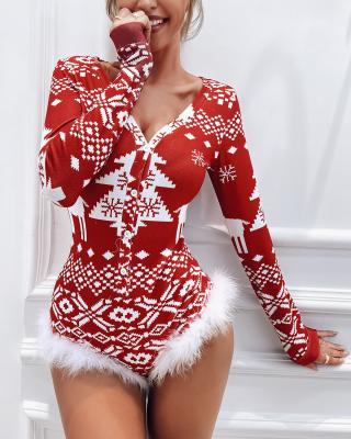 China 2022 Hot Wholesale Long Sleeve Bodycon V-Neck Women Christmas Onesie Pajamas For Women for sale