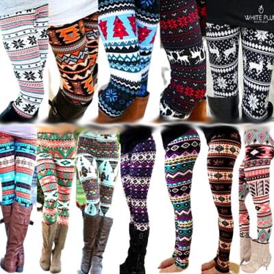 China Winter Xmas Winter Skin Tights Breathable Girls Pantyhose Warm Print Tights Gaiters For Women for sale