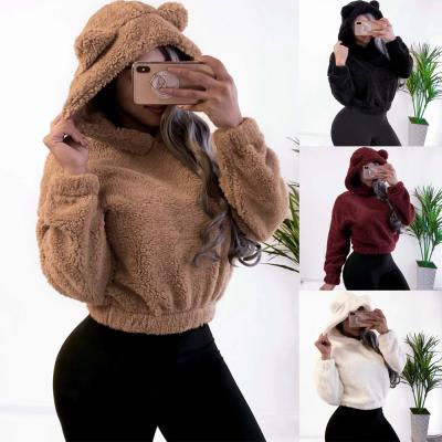 China Wholesale Anti-wrinkle Winter Clothes Furry White Plush Sweatshirt Long Sleeve Crop Women Hoodies for sale