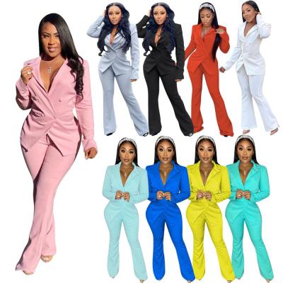 China 2022 New Arrival Solid Color Casual Long Sleeve Two Piece Women's Tuxedo Breathable Culotte Suit for sale