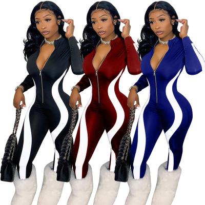 China 2022 Breathable Spring Logo Solid Color Zipper Long Sleeve Women's Custom Bodycon Yoga Jumpsuit for sale