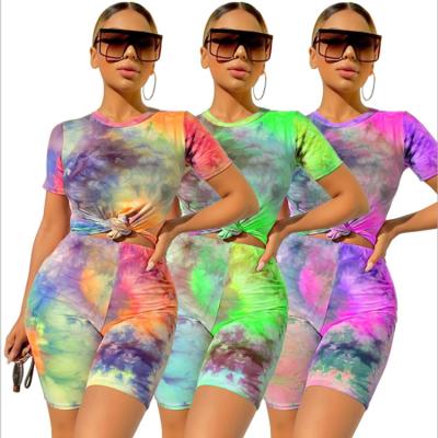 China 2021 Summer Outfits Two Piece Short Set Women 2 Piece Set Breathable Tie Dye for sale