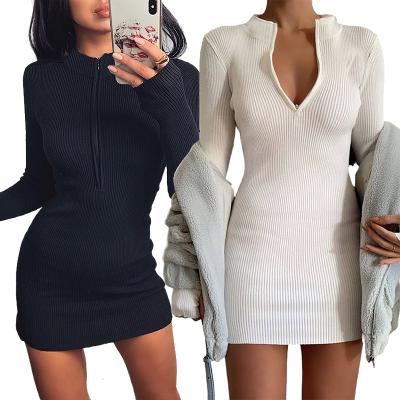 China 2021 Autumn Women's Breathable Wholesale Clothing Refine Bodycon V-neck Long Sleeve Wrap Dress White Luxury Ladies for sale