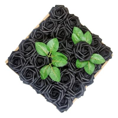 China Beautiful colorful artificial single halloween rose real touch handcraft rose flower to wedding fake black rose for sale